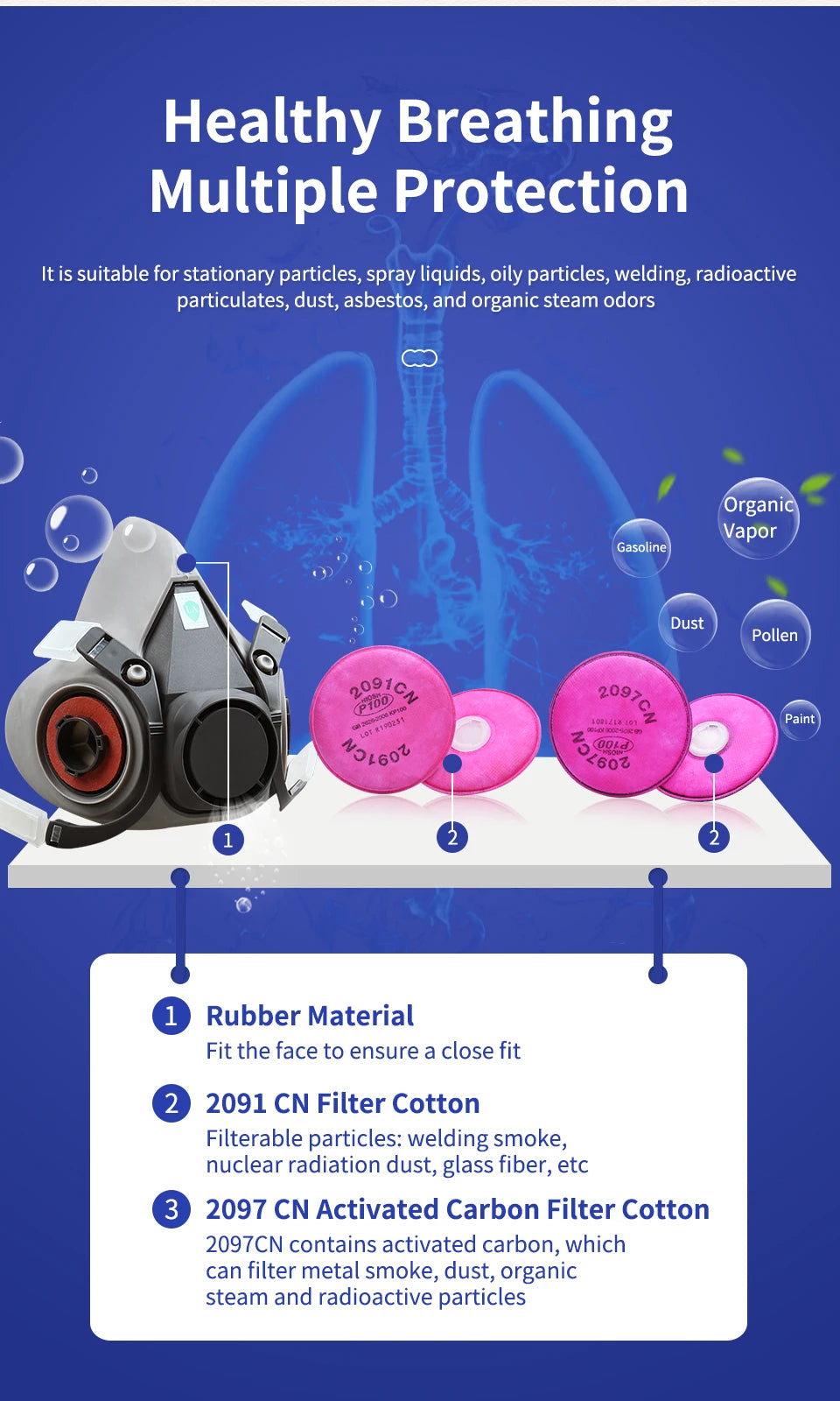 Mascarilla Industrial antipolvo PM2.5, máscara protectora de partÃÂculas, 6200 de pintura en aerosol, con filtro antipartÃÂculas, 2091 P100