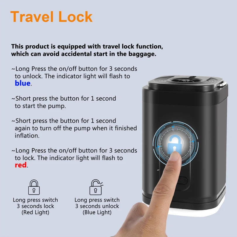 Bomba de aire compresor inalámbrico para acampar al aire libre, bolsa de almacenamiento al vacío inflable, mochila inflable