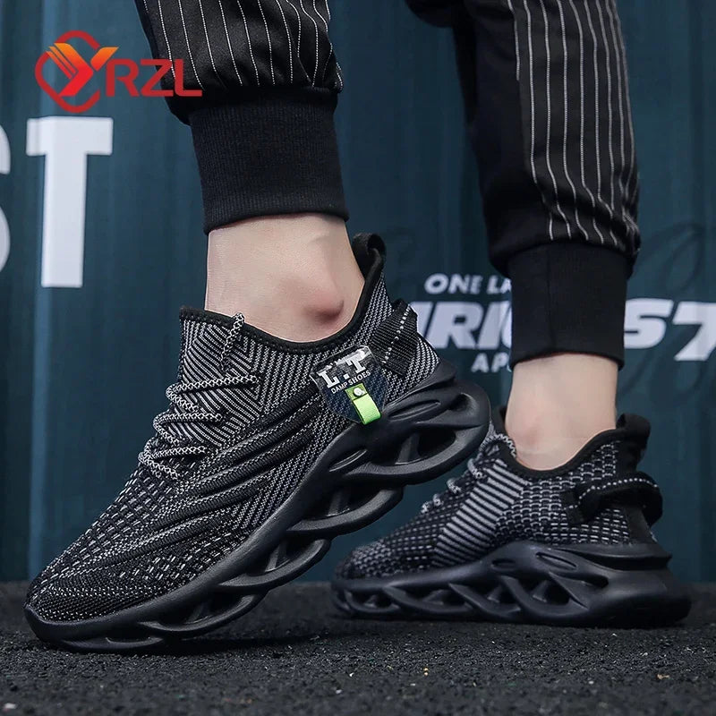 YRZL hombres deportes correr negro zapatos para correr zapatillas casuales al aire libre malla transpirable mujeres ligero absorción de impacto tenis negro