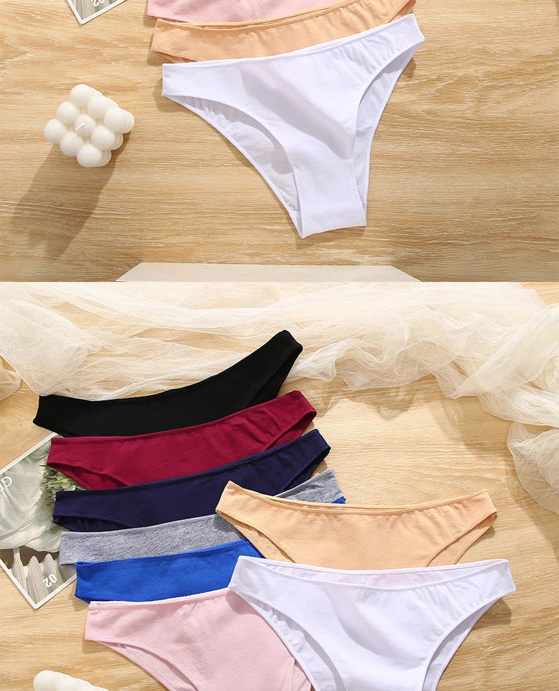 FINETOO-Conjunto de bragas de M-XXL para mujer, lencerÃa de algodón, ropa interior Sexy, 7 colores sólidos