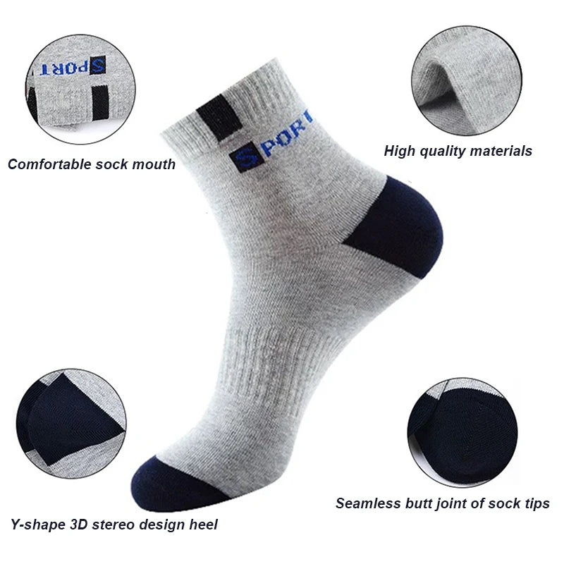 5 pares de calcetines de algodón para hombre, zapatillas deportivas transpirables suaves con letras a la moda, medias de tubo medio de alta elasticidad, toalla Sox de verano