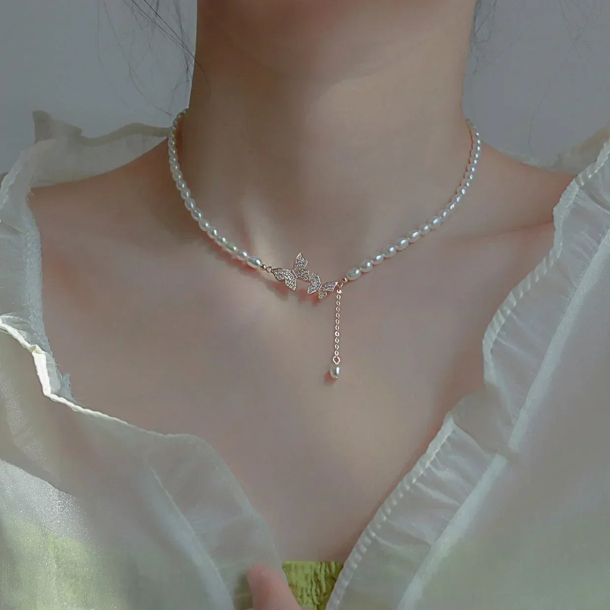 Collar de mariposa de plata para mujer, collar con colgante de circón de cristal para mujer y niña, collar de cadena de cristal, joyerÃa de fiesta