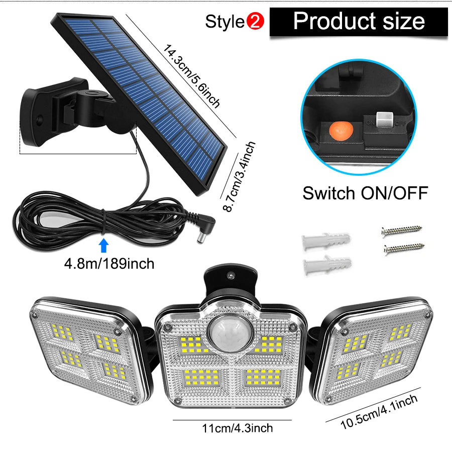122/333LED luces solares Sensor de movimiento al aire libre inducción humana 3 modos IP65 impermeable energÃÂa Solar garaje patio lámpara de pared del pasillo