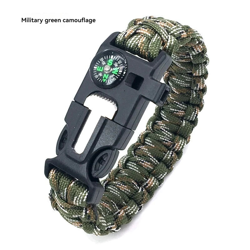 Pulsera de rescate de emergencia, cuerda tejida cinco en uno para muñeca, brújula, cuerda de mano de supervivencia, senderismo al aire libre, camping, viajes, ciclismo
