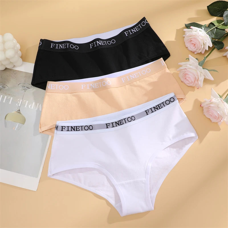 FINETOO, 3 uds., ropa interior con cinturón de algodón con letras, bragas para mujer, bragas sexis transpirables de cintura baja, lencerÃa cómoda elástica para mujer