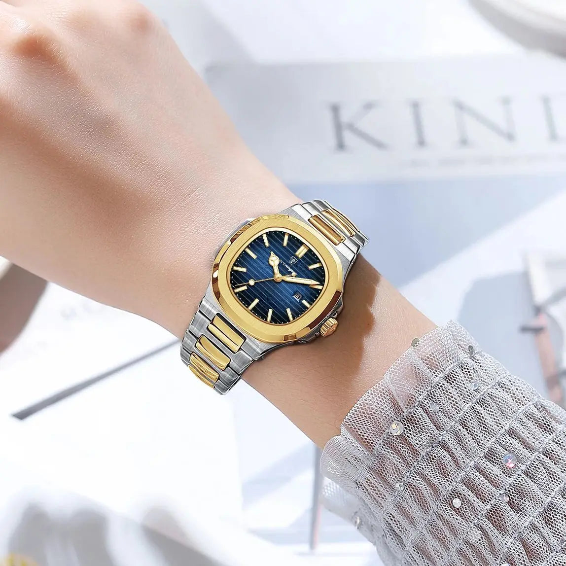 Reloj POEDAGAR cuadrado de lujo para mujer, reloj de pulsera resistente al agua con fecha luminosa para mujer, relojes de cuarzo de moda de acero inoxidable para mujer