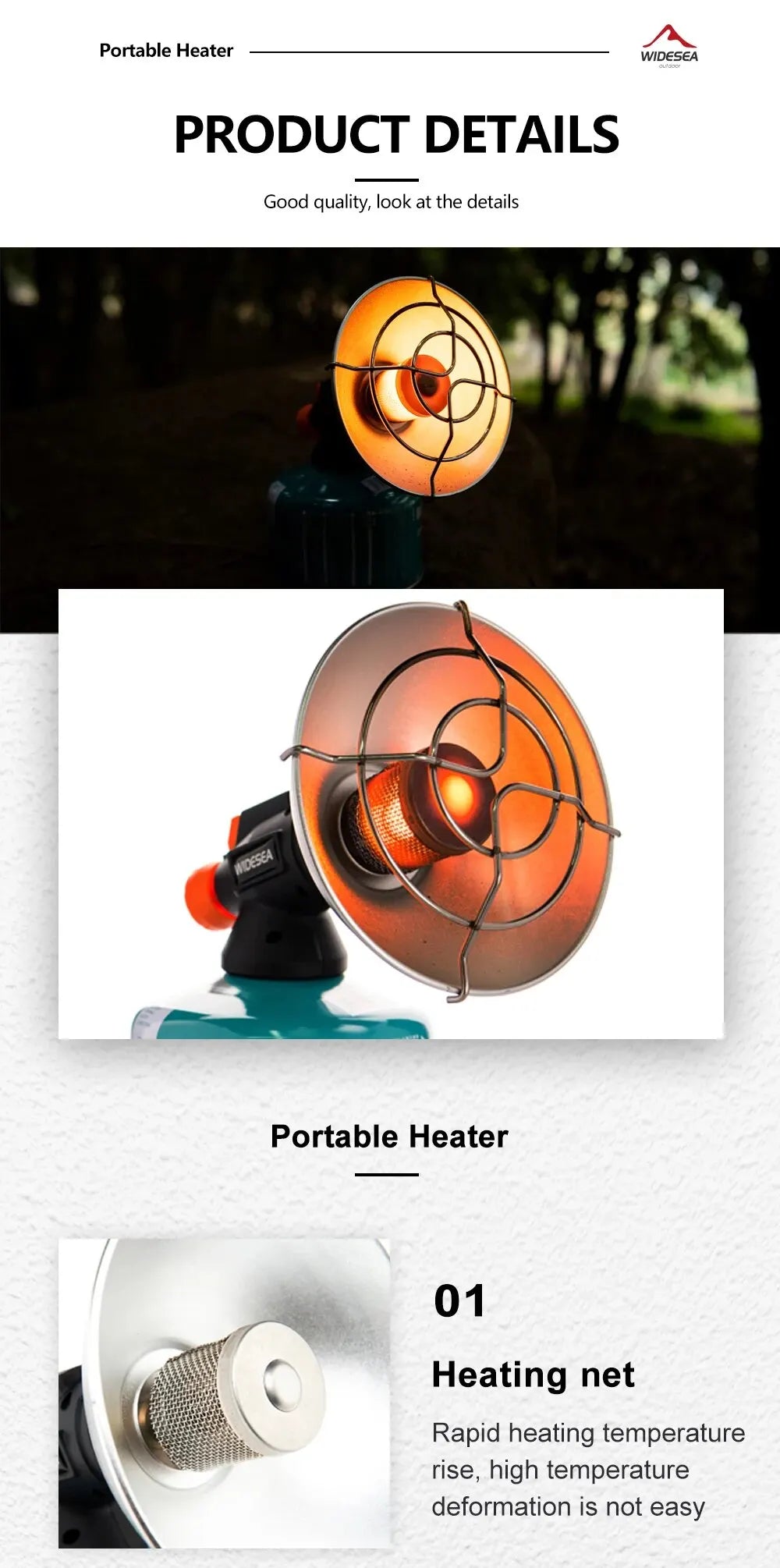 Calentador de Camping Widesea, chimenea portátil de acero inoxidable para invierno, estufa al aire libre, quemador de Gas para senderismo, equipo de supervivencia de calefacción