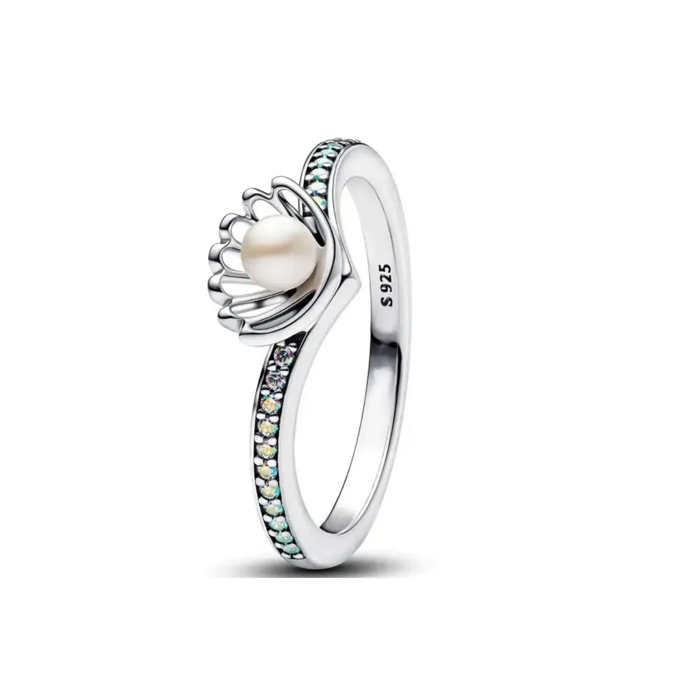 Anillo elegante de Plata de Ley 925 con concha de lazo esmaltado rojo y piedra de corazón Original para mujer, anillos de joyería para fiesta de boda