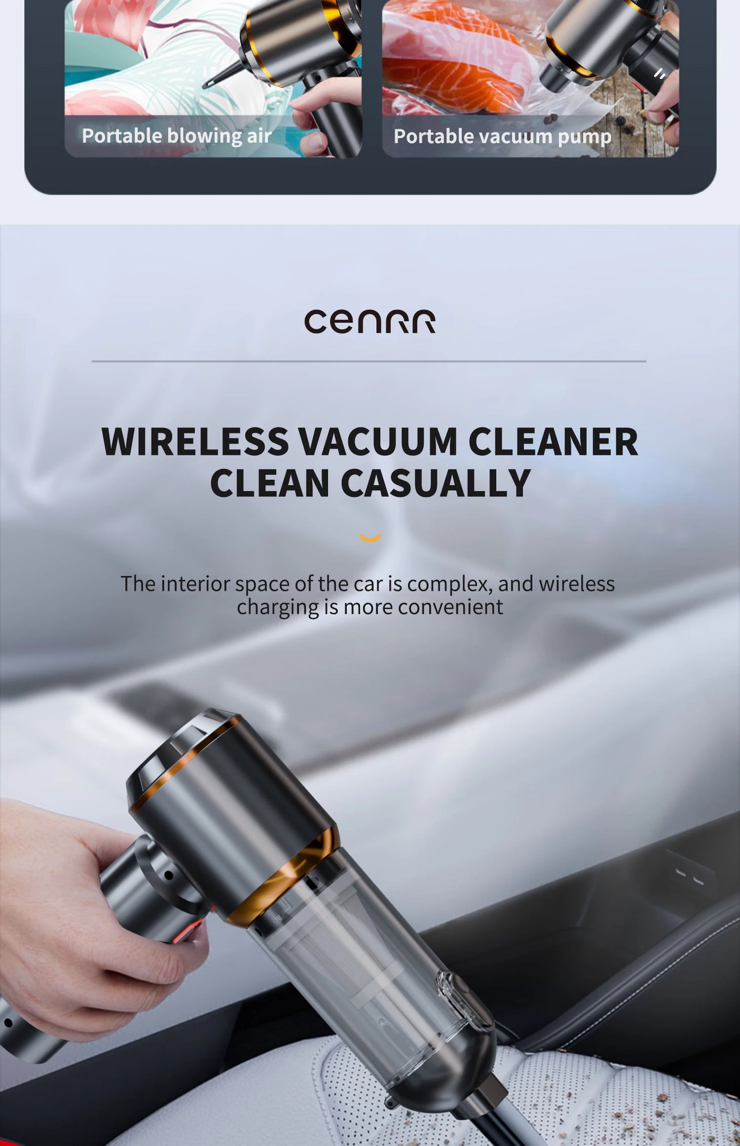 CENRR 2025 NUEVO Aspirador de Coche Potente Mini 998000 Aspirador portátil PA para electrodomésticos, soplador de mano, limpiador de coche