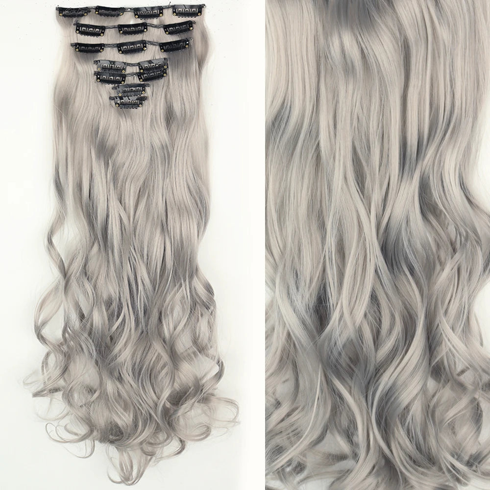 7 unids/set 16 Clips extensión de cabello negro largo liso pelo Natural Ombre peluca fibra resistente al calor para peinado de mujer