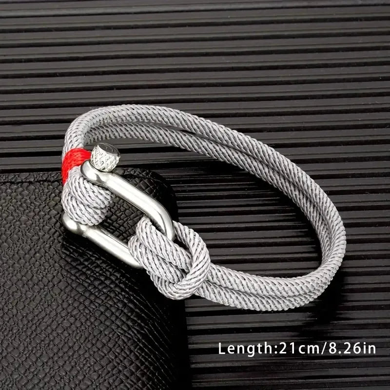 Pulsera de supervivencia en forma de U de acero y titanio negro para hombre, pulsera de cuerda con grillete de emergencia de rescate para acampar al aire libre, 21cm, 1 ud.