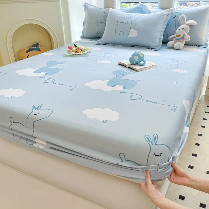 Juego de sábanas ajustadas de algodón 100% puro con funda de almohada, funda de cama con estampado de flores, sábanas individuales/Queen/King Size