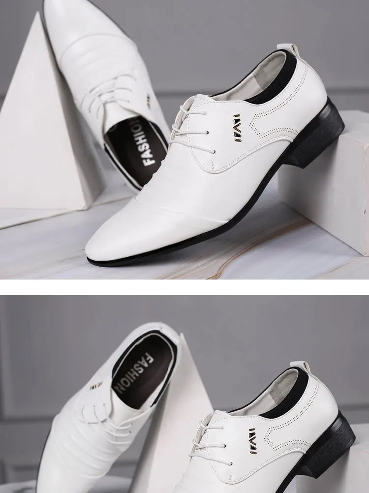 Zapatos de vestir clásicos para hombre, zapatos de cuero blanco con cordones para hombre, zapatos formales informales de negocios con punta de talla grande para boda