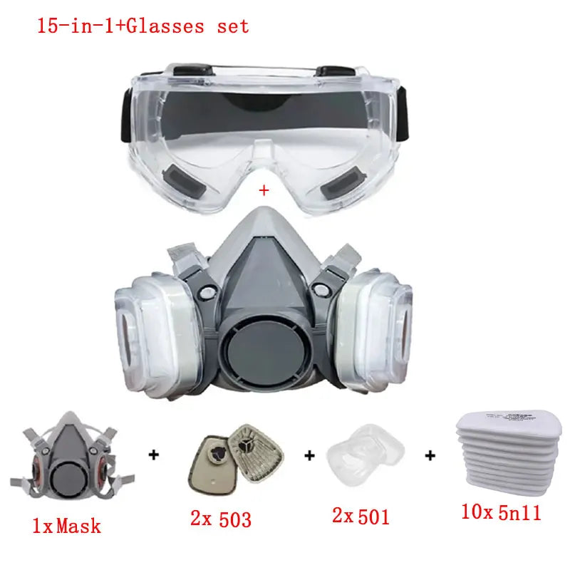 Máscara de Gas y polvo 6200, media cara con filtros de partÃÂculas 5N11, juego de gafas para trabajo Industrial, pintura en aerosol, molienda de decoración 