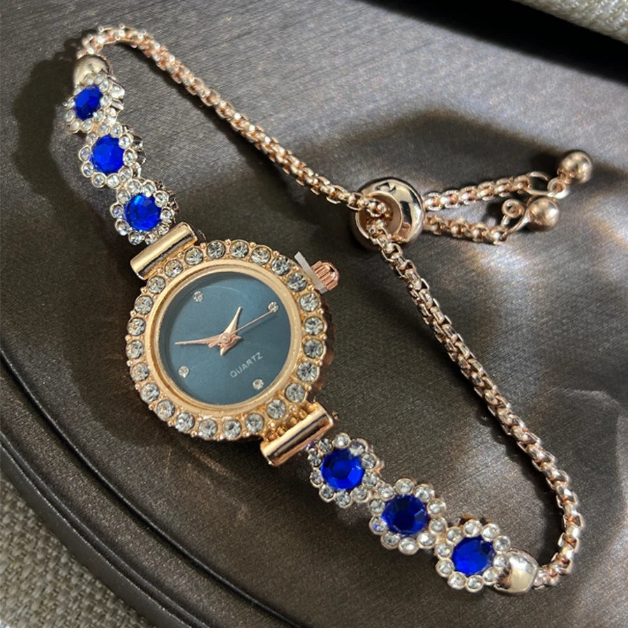 Conjunto de reloj de pulsera de Calcedonia de comercio exterior con luz de diamante, reloj de cuarzo de lujo en vivo, nuevo reloj de mujer con diamantes