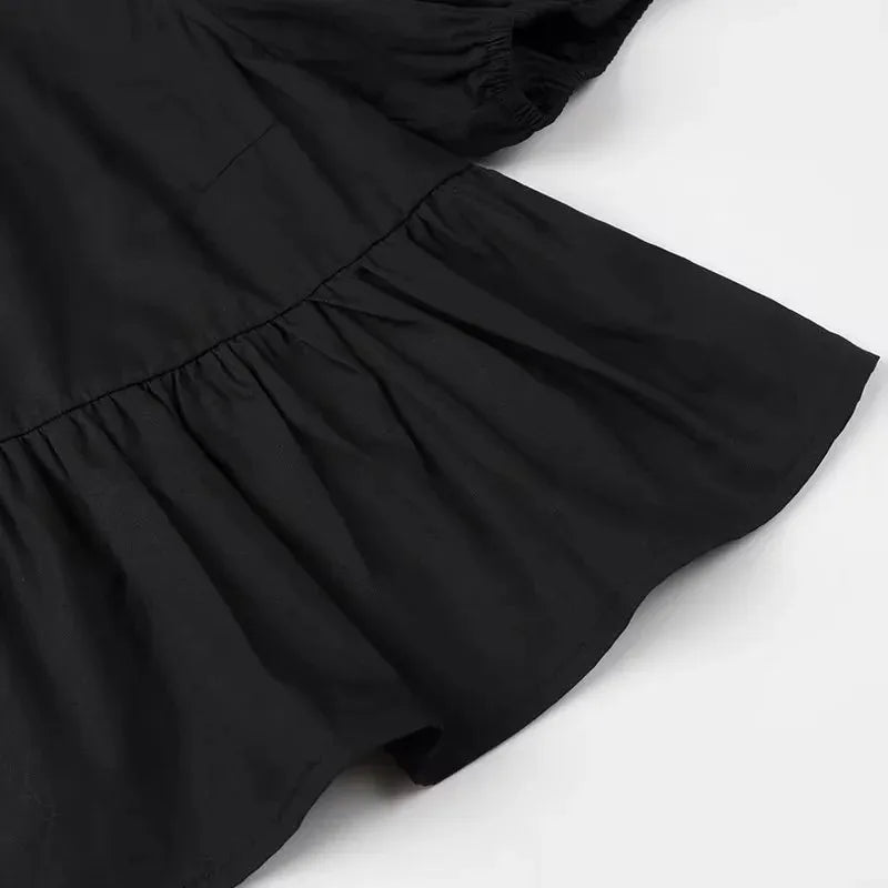 TRAF-Blusas con volantes para mujer, camisas y blusas con mangas abullonadas para mujer, Top corto fruncido blanco y negro, blusa fruncida para mujer 2024