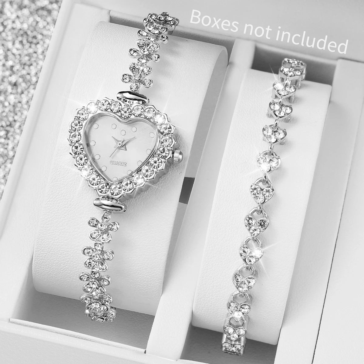 Conjunto de 2 uds de relojes para mujer, pulsera de lujo con diamantes de imitación, relojes de pulsera de cuarzo con esfera de corazón para mujer, reloj de vestir, reloj para mujer (sin caja)