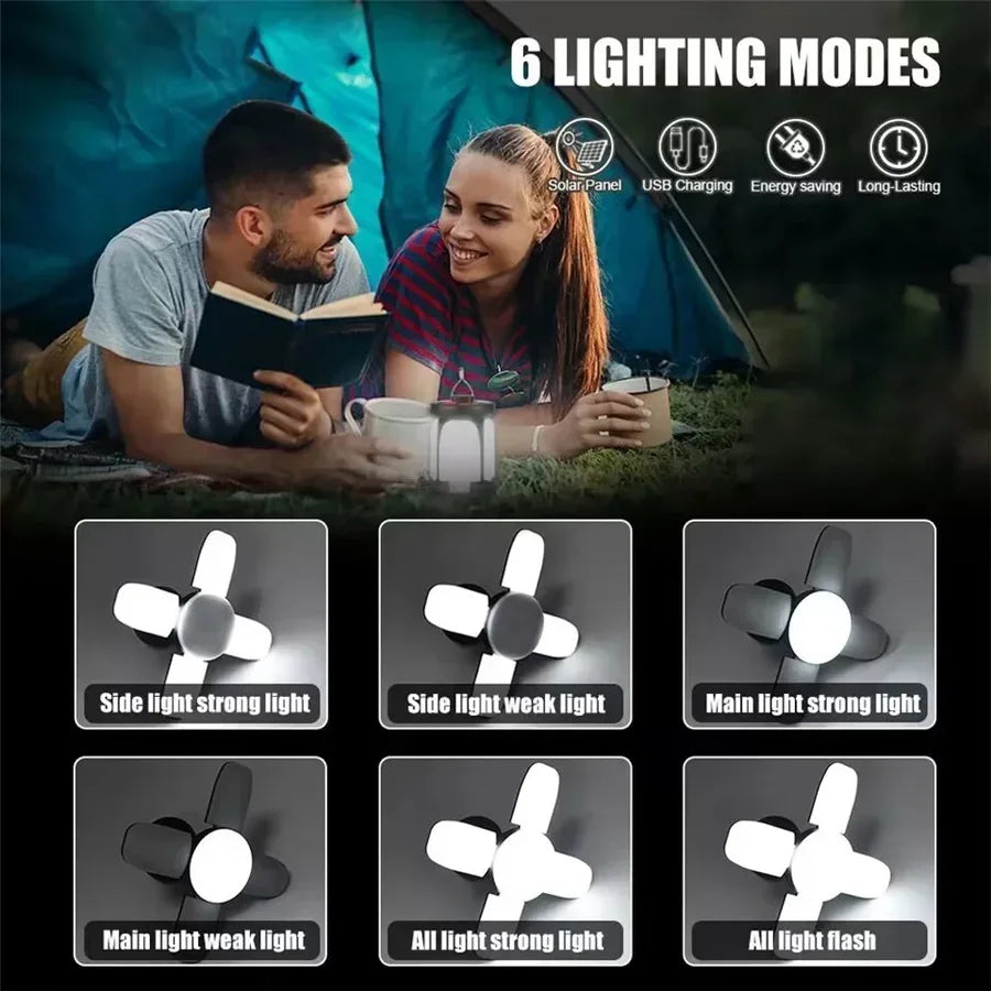 Linterna LED recargable ultrabrillante para acampar, reflector plegable, 3 modos de luz y linterna manos libres para acampar/senderismo/pesca