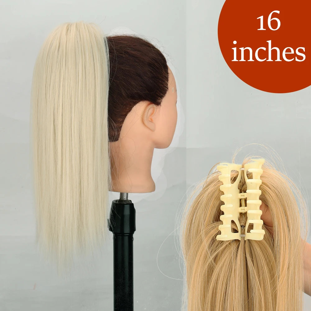 Extensiones de cabello de cola de caballo con Clip de garra larga y recta sintética, pieza de cabello de cola de caballo resistente al calor de 24 pulgadas para mujer, fiesta diaria