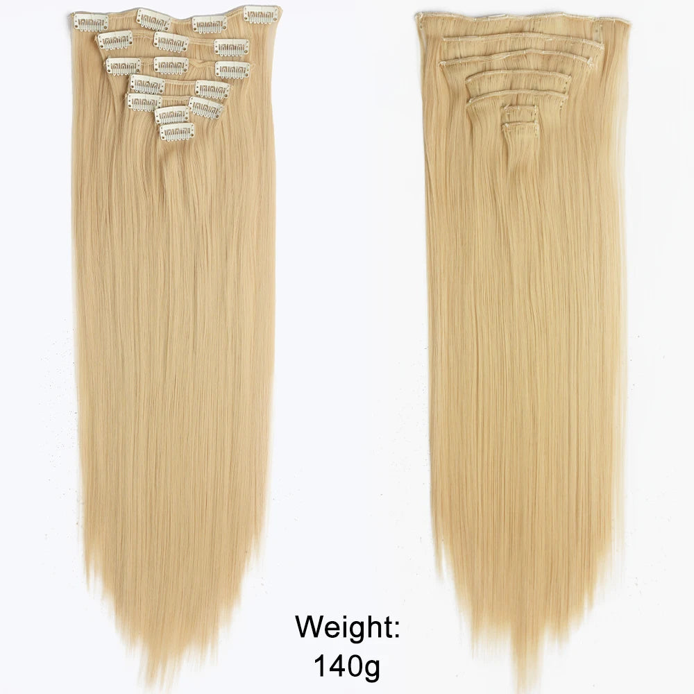 7 unids/set 16 Clips extensión de cabello negro largo liso pelo Natural Ombre peluca fibra resistente al calor para peinado de mujer