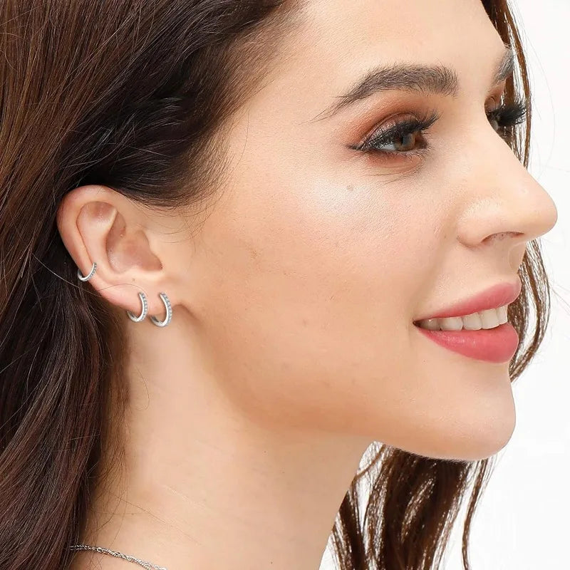 Pendientes de aro pequeños de Plata de Ley 925 con circonita, Huggie, chapado en oro de 14 quilates, Piercing para cartílago, pendientes pequeños para mujeres y hombres