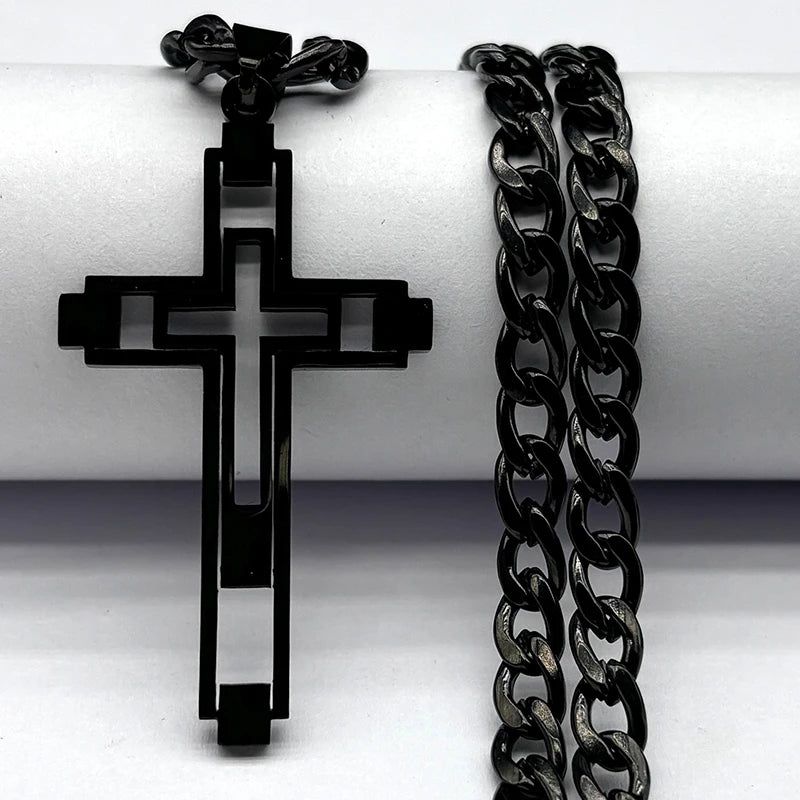 Collares de cadena de acero inoxidable con cruz de Hip Hop, collar con colgante largo de Color dorado para mujeres/hombres, joyerÃÂa para hombre N6055S05 2024