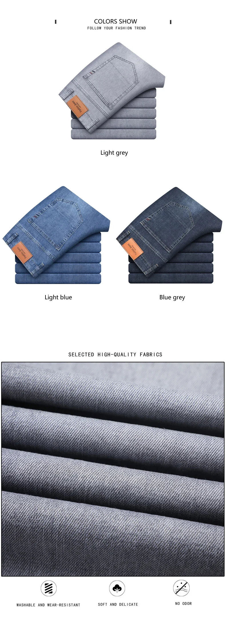 Pantalones vaqueros finos de algodón elástico para hombre, pantalón informal, recto, cómodo, color gris, a la moda, para verano