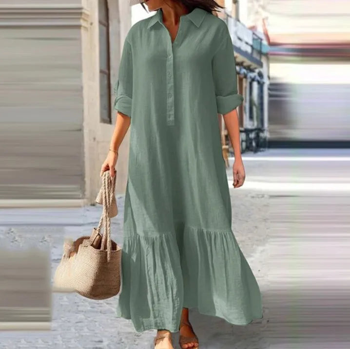 Vestido informal de manga larga para mujer, vestido de oficina para mujer, moda Primavera Verano, vestido camisero liso elegante, vestidos para mujer 2024