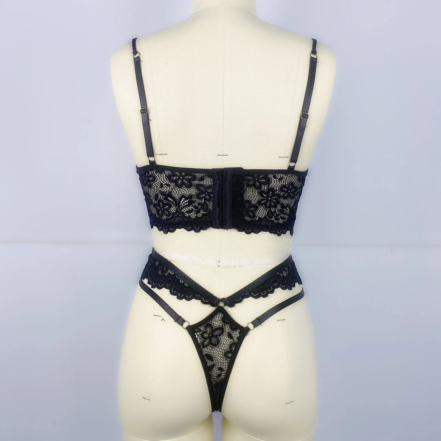 Sujetador erótico transparente de 2 piezas con aros para mujer, lencerÃa Sexy de encaje, traje elegante, conjunto de ropa interior romántica, conjuntos de sujetador y bragas