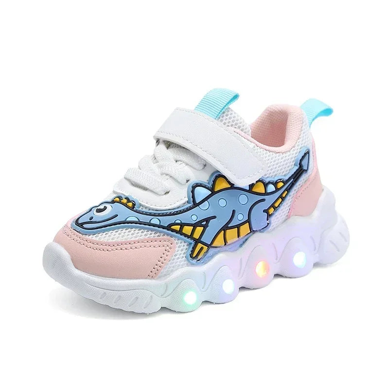 Zapatillas de deporte informales con dibujos animados para niños y niñas, zapatos de iluminación transpirables con malla LED, zapatos iluminados para bebés