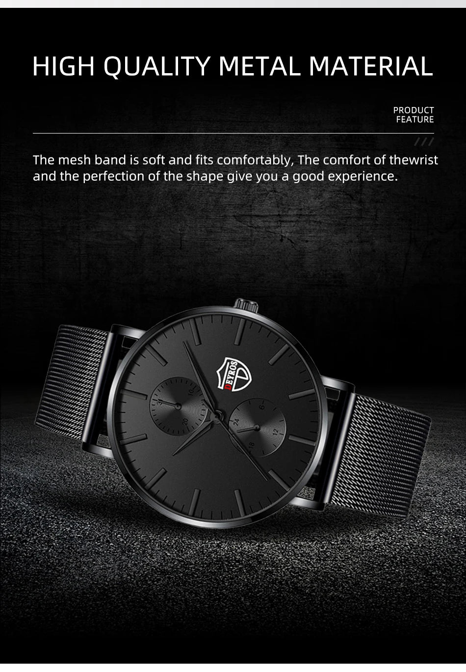 Reloj de pulsera de cuarzo de moda ultra fino para hombre reloj de pulsera de cuarzo de lujo negro de malla de acero inoxidable reloj de hombre