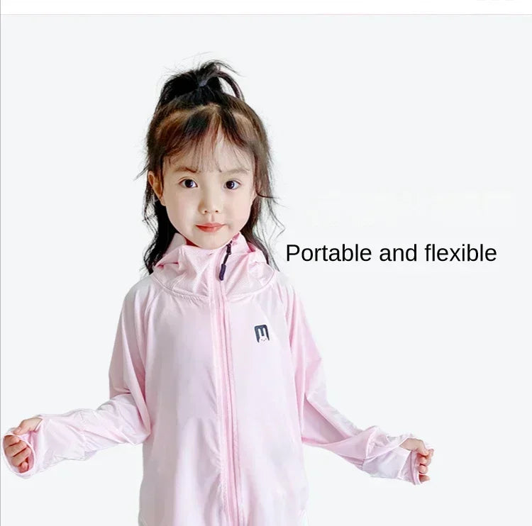Ropa de protección solar para niños, chaqueta de protección solar de seda helada para exteriores, resistente a los rayos UV, chaqueta de protección solar para juegos al aire libre de verano