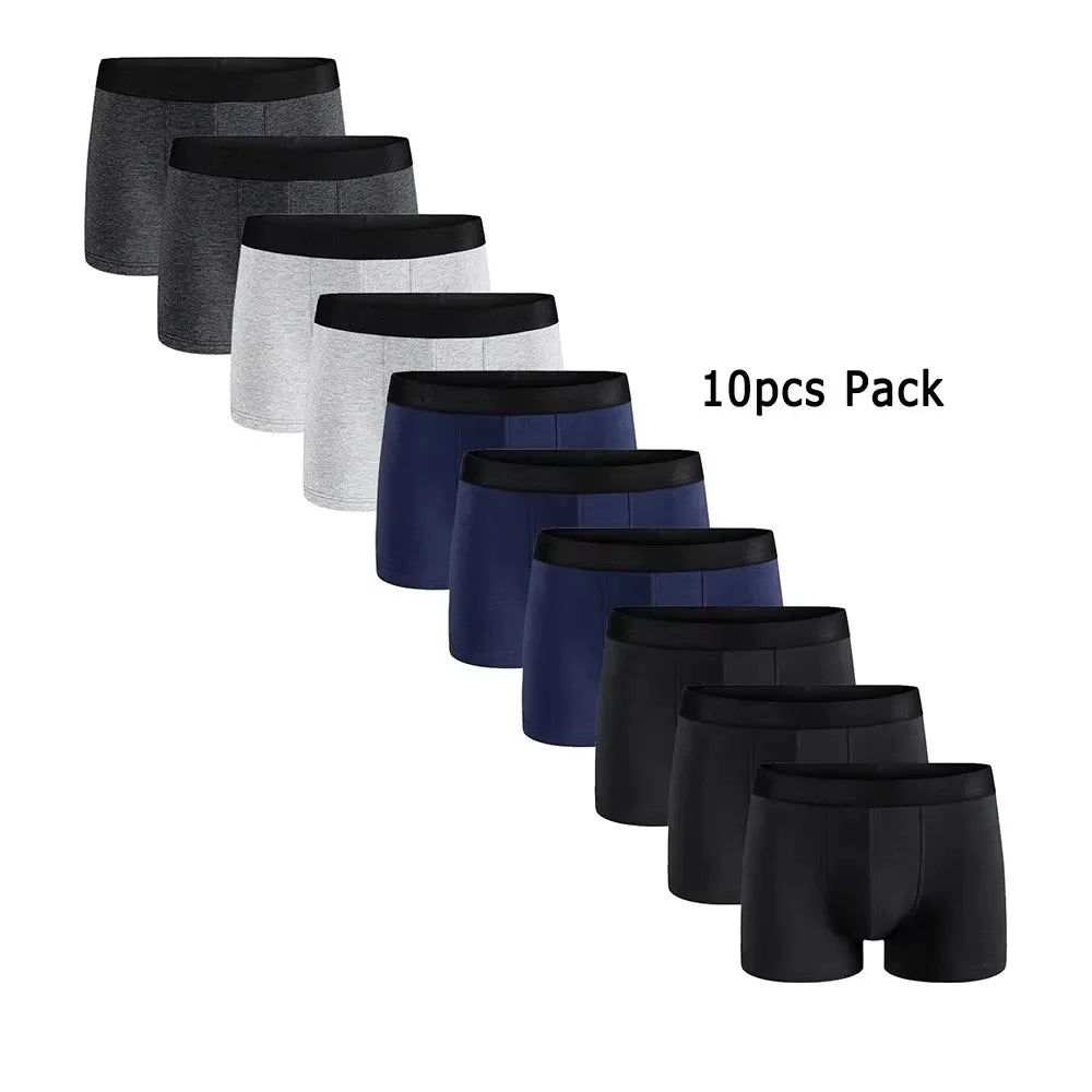 10 Uds. Boxer y calzoncillos para hombre, ropa interior de moda, Boxer y calzoncillos de alta elasticidad, pantalones cortos transpirables suaves para hombre, cómodos