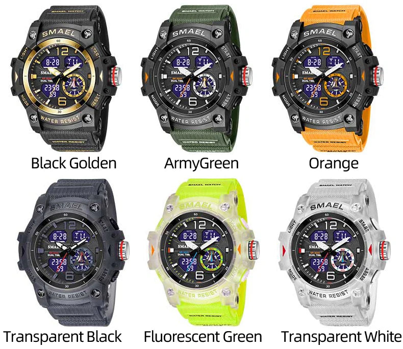 SMAEL-reloj deportivo militar para hombre, cronómetro con alarma, luz trasera Digital LED, pantalla de hora Dual, resistente al agua, 8007