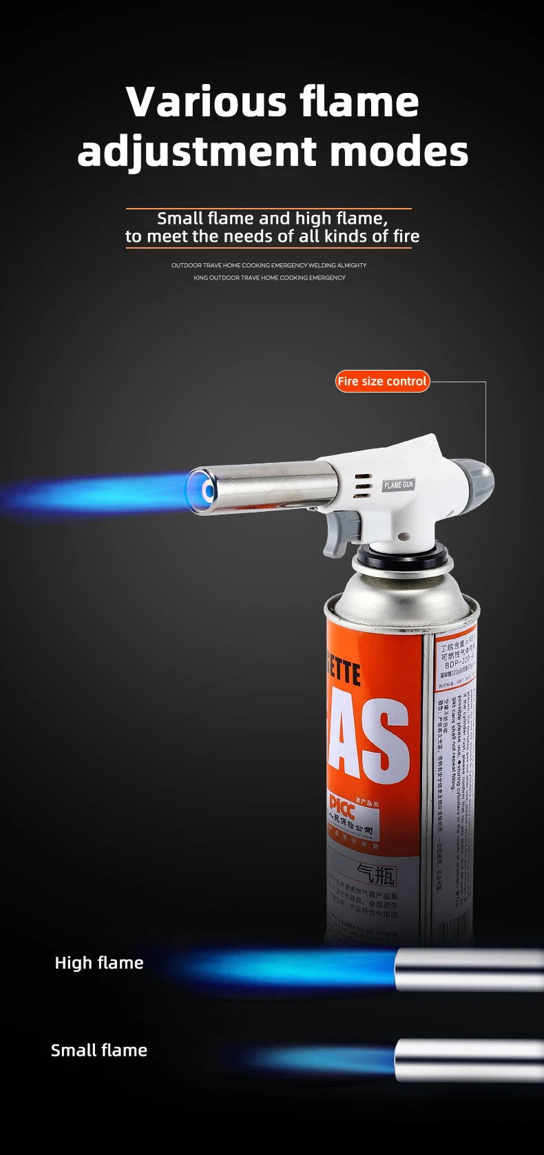 Pistola de llama antorcha para cocinar autólisis Gas butano quemador de soldadura quemador de Gas llama soplete de Gas soplado para barbacoa Camping Cookin