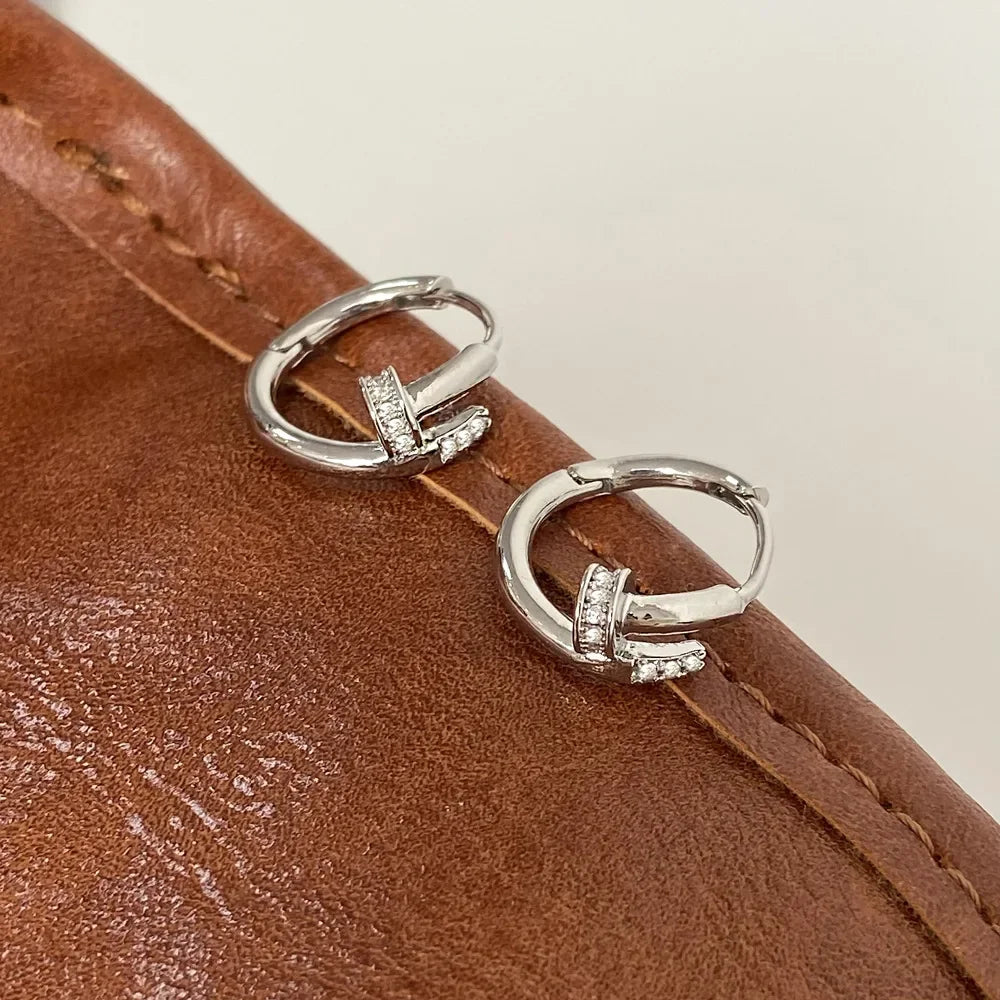 Pendientes redondos de aro para mujer, Plata de Ley 925 auténtica con circonita, joyería fina minimalista de moda, accesorios de herramientas brillantes