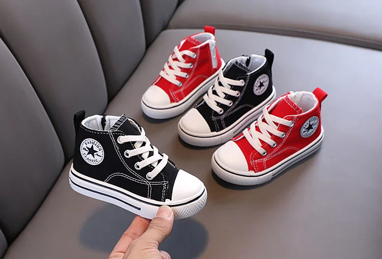 Zapatos de lona de caña media para niños, zapatos informales cómodos de fondo suave para niños y niñas, zapatos de tablero transpirables antideslizantes