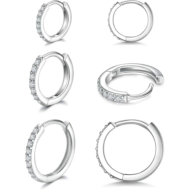 Pendientes de aro pequeños de Plata de Ley 925 con circonita, Huggie, chapado en oro de 14 quilates, Piercing para cartílago, pendientes pequeños para mujeres y hombres