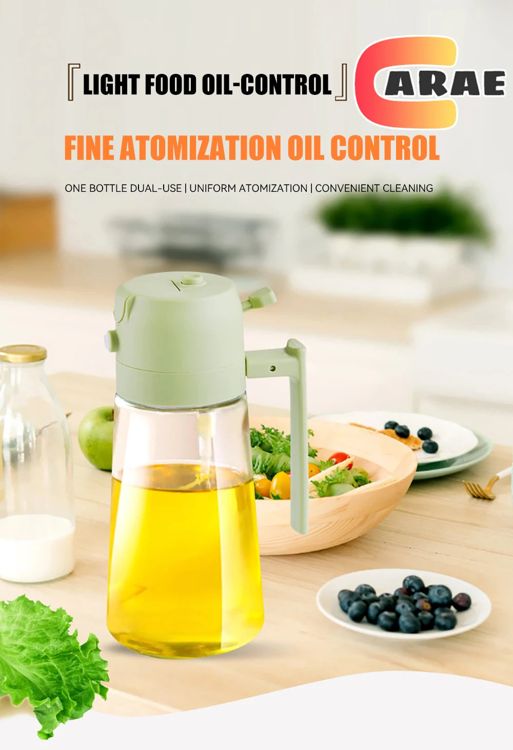 Botella vacía de aceite de 500mL, pulverizador y vertedor 2 en 1, contenedor de aceite de plástico, dispensador de aceite de cocina, vaporizador, vinagrera para acampar y barbacoa