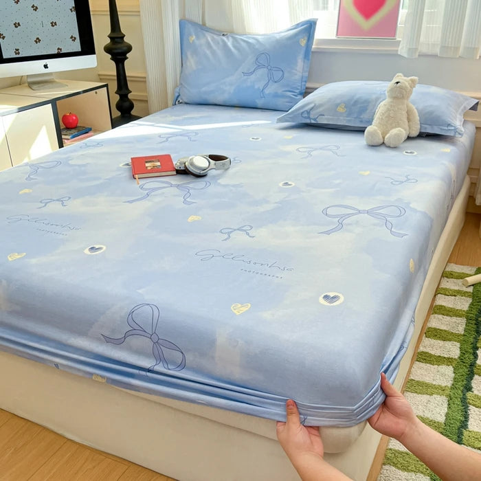 Juego de sábanas ajustadas de algodón 100% puro con funda de almohada, funda de cama con estampado de flores, sábanas individuales/Queen/King Size