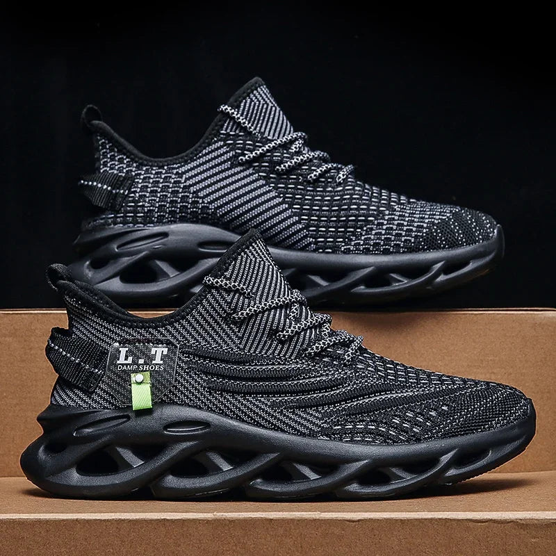 YRZL hombres deportes correr negro zapatos para correr zapatillas casuales al aire libre malla transpirable mujeres ligero absorción de impacto tenis negro