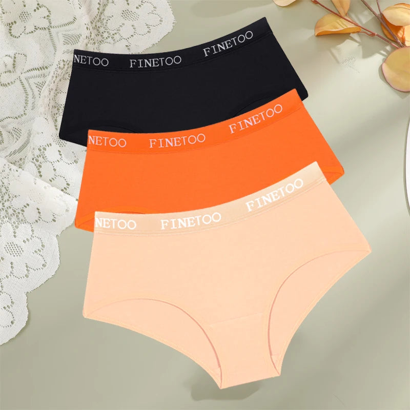 FINETOO, 3 uds., ropa interior con cinturón de algodón con letras, bragas para mujer, bragas sexis transpirables de cintura baja, lencerÃa cómoda elástica para mujer