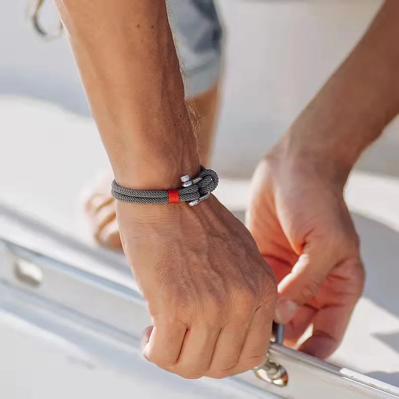 Pulsera de supervivencia en forma de U de acero y titanio negro para hombre, pulsera de cuerda con grillete de emergencia de rescate para acampar al aire libre, 21cm, 1 ud.