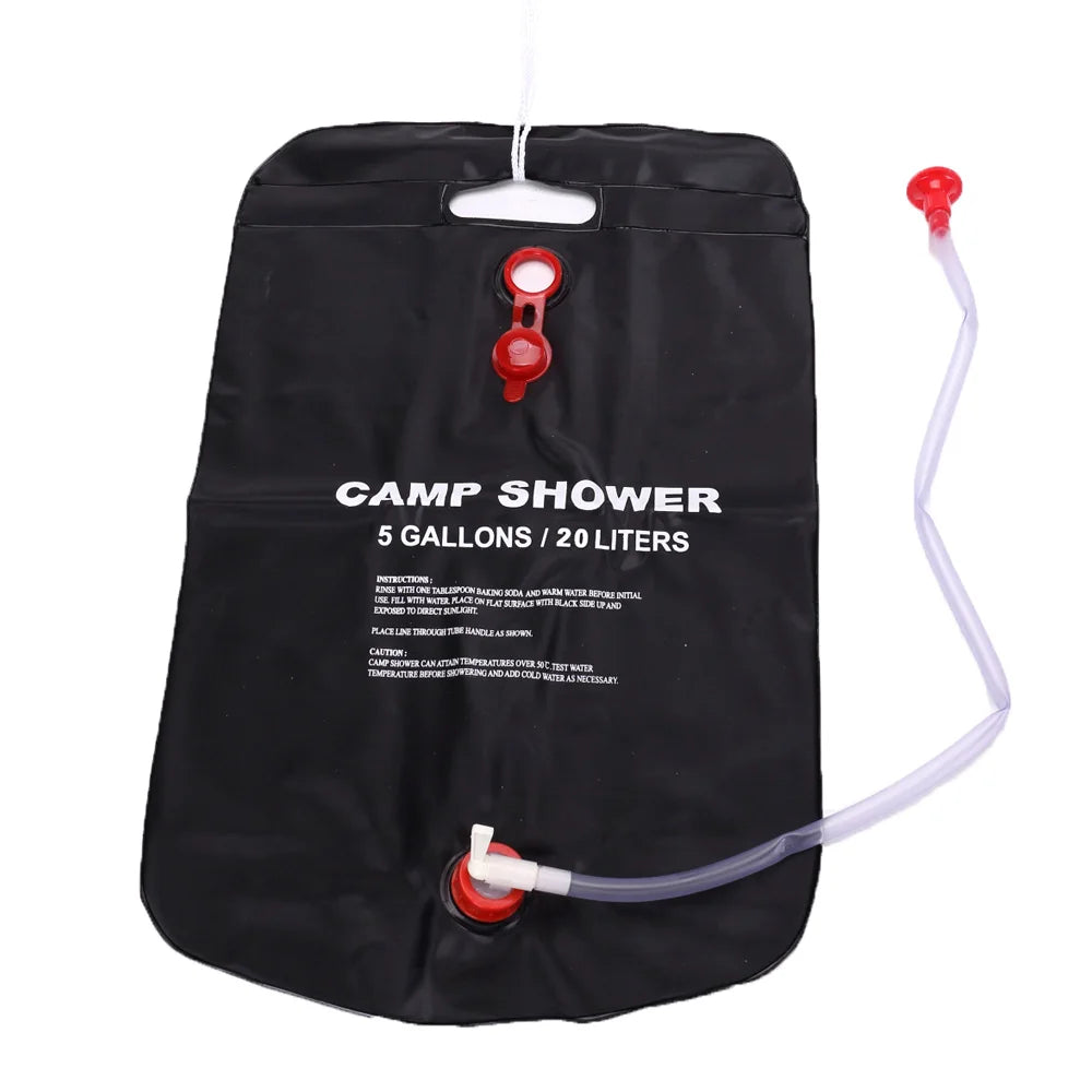 Bolsa de ducha portátil de 20L para acampar, viajes al aire libre, senderismo, barbacoa, ciclismo, playa, natación, bolsa de agua de baño con calefacción Solar