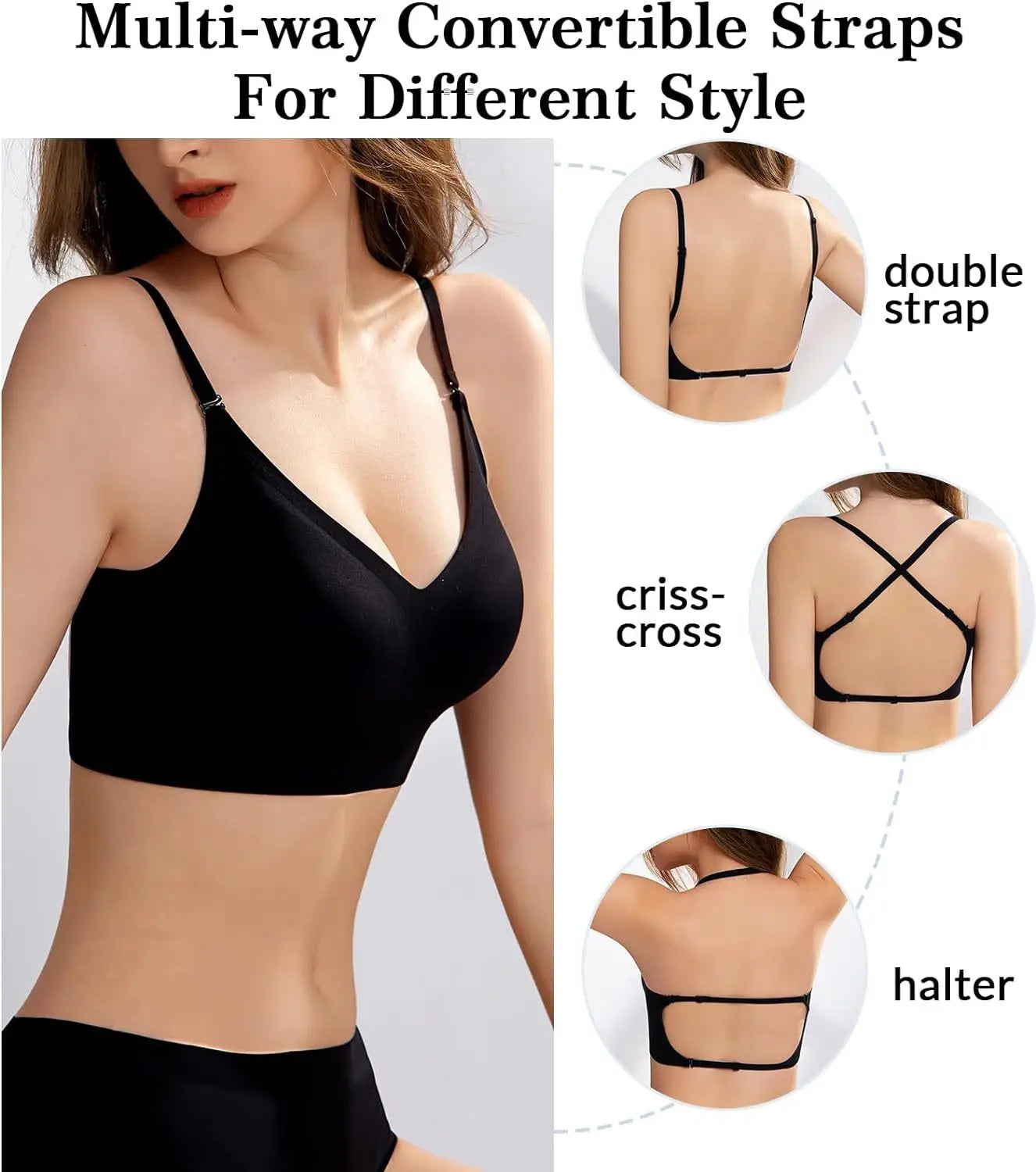 Sujetador sin costuras con espalda baja, soporte multidireccional, inalámbrico, sin espalda, Halter, Bralette acolchado, correas de elevación, sujetadores convertibles