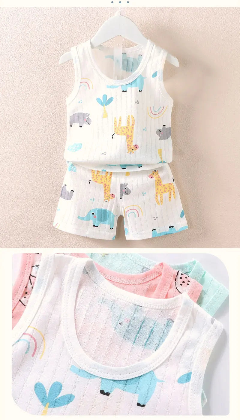 Ropa para niños, Tops sin mangas estampados, pantalones cortos, lindo, transpirable, chaleco de verano para niños, conjunto de pantalones cortos, camiseta sin mangas para ropa de bebé para niños