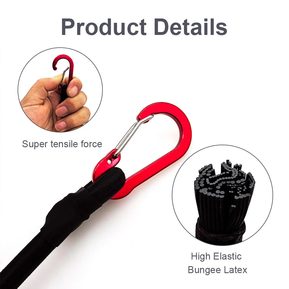 Cuerda elástica de alta resistencia, correa de amarre, ganchos de mosquetón, Kayak, ciclismo, embalaje de equipaje, cuerda elástica, accesorios de Camping