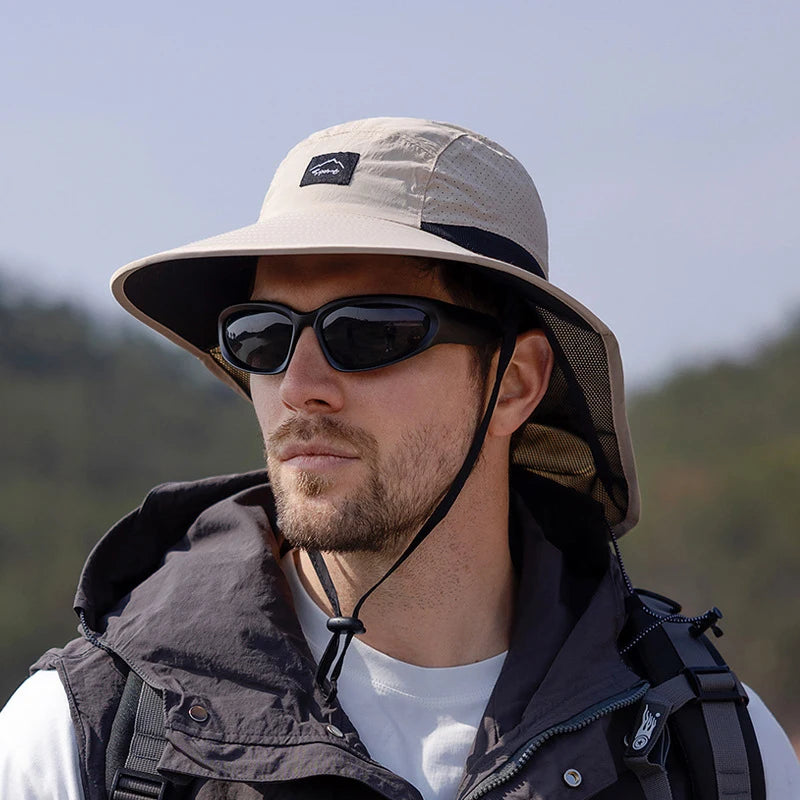 Sombreros de pescador resistentes al agua para hombre, sombrero de cubo de ala ancha transpirable con chal, protección solar UV, senderismo al aire libre, pesca, Verano