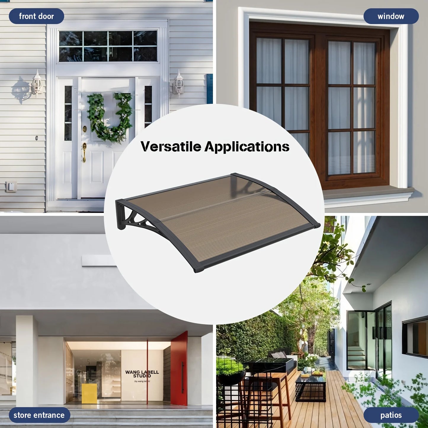 Toldo para puerta ventana UV lluvia nieve protección solar hoja hueca de policarbonato dosel exterior fácil de instalar
