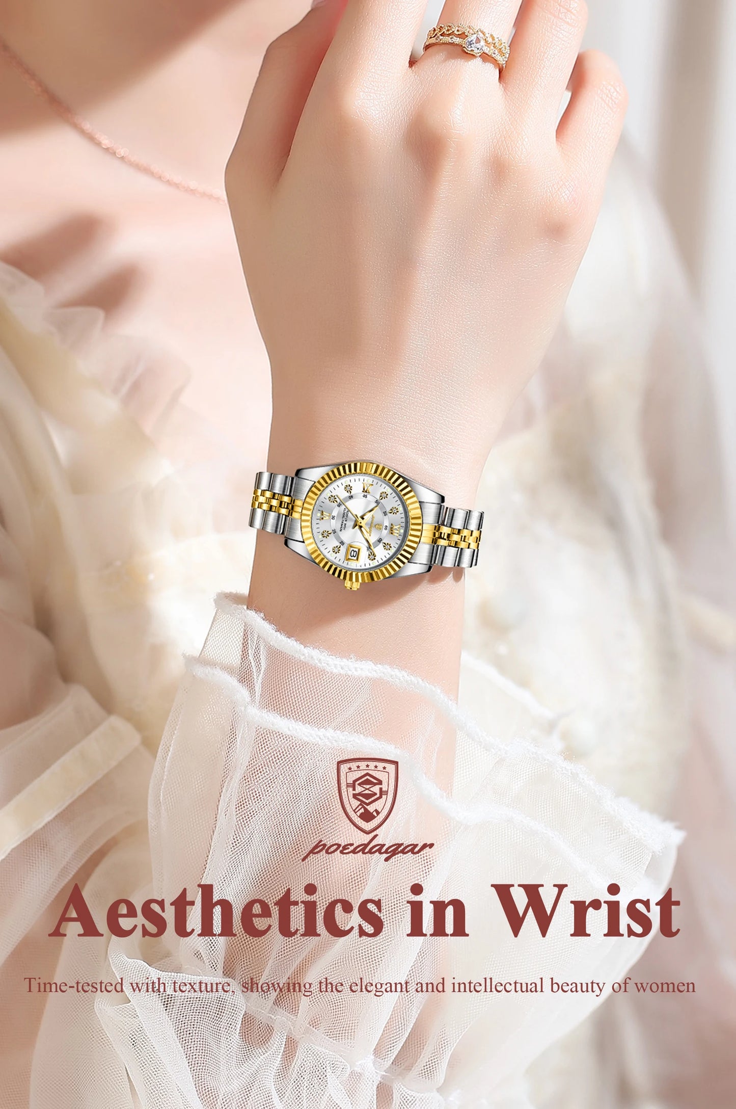 POEDAGAR, relojes de lujo para mujer, Reloj de pulsera resistente al agua con fecha luminosa para mujer, Reloj de cuarzo elegante de acero inoxidable para mujer, Reloj